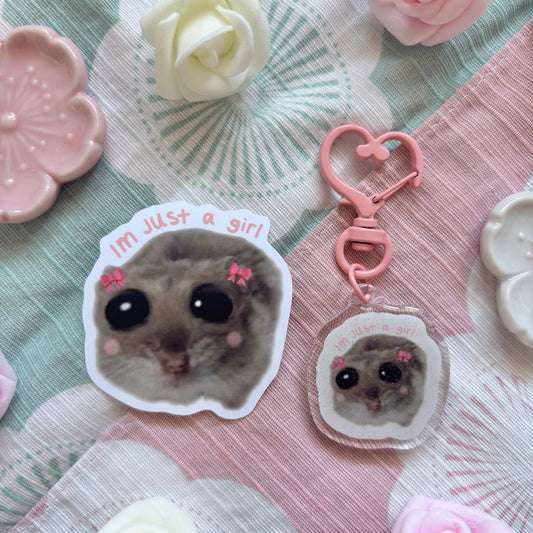 I'm Just a Girl (Sad Hamster) Sticker & Keychain