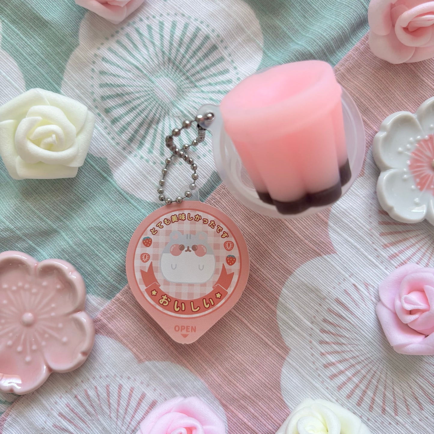 Strawberry Hamster Pudding Keychain