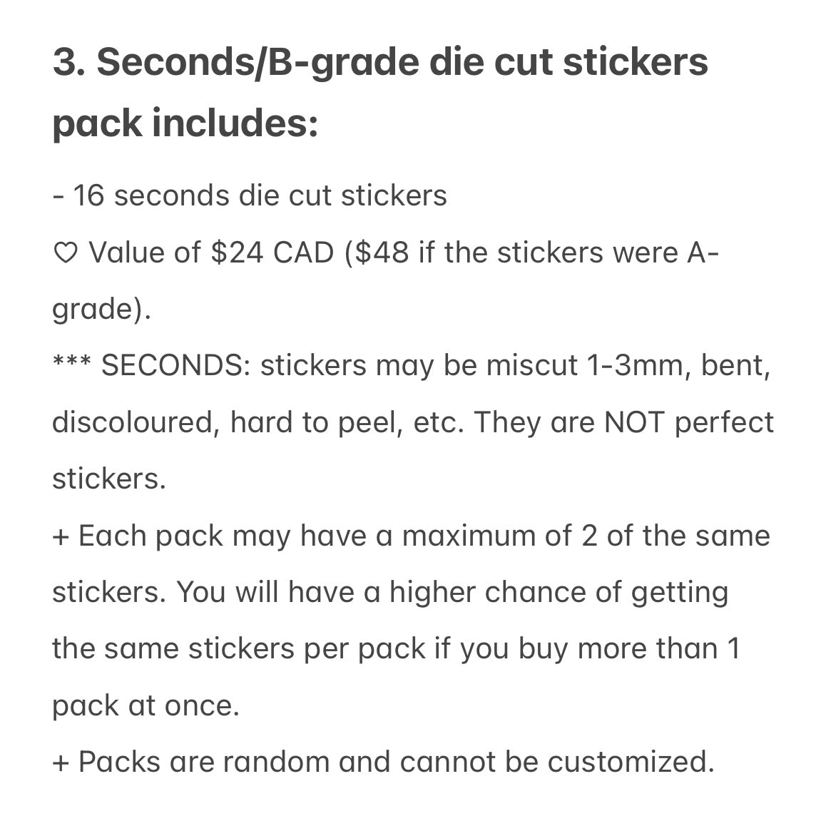 Random Packs (Stickers, Seconds/B-grade, Stationery)