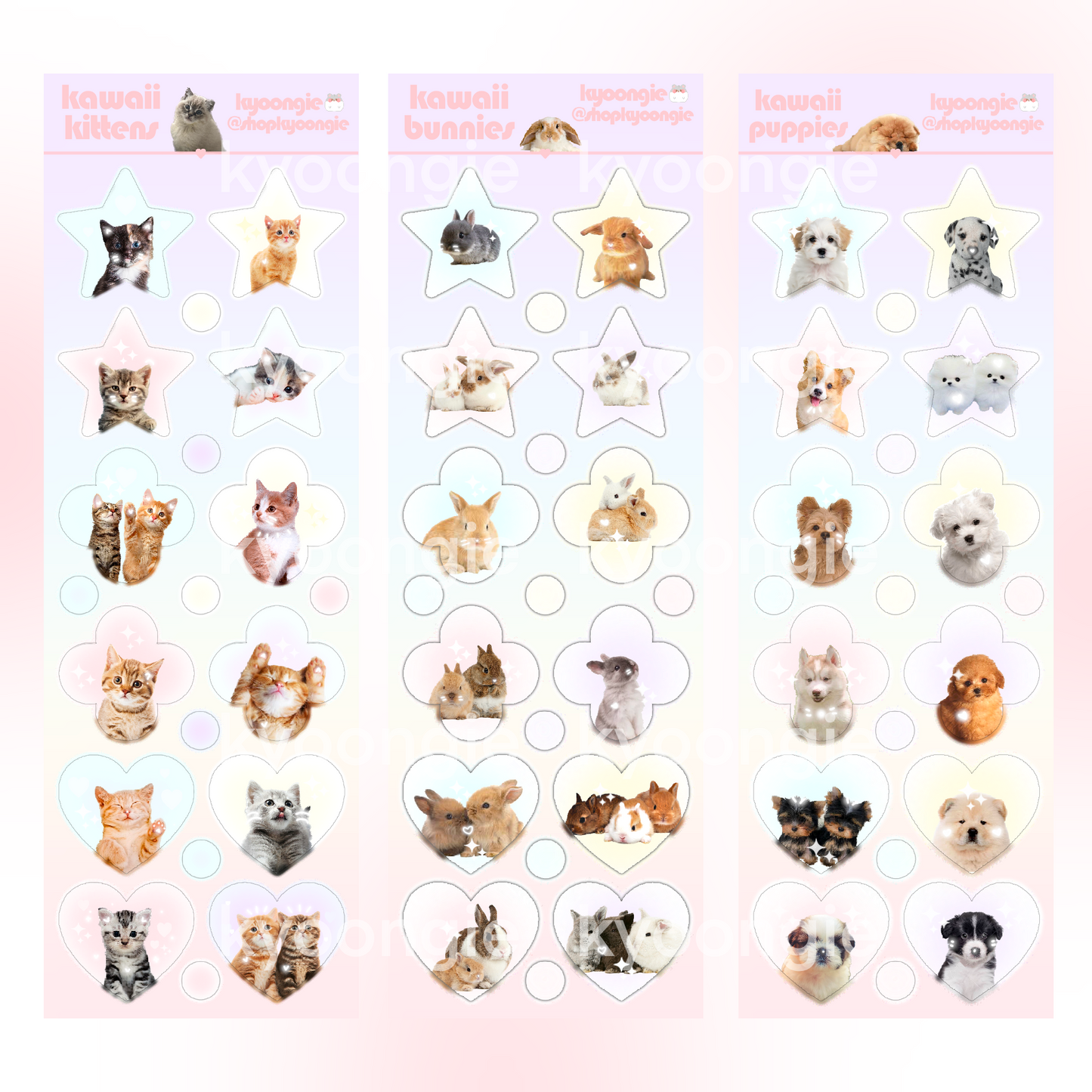 Kawaii Animals Sticker Sheets (3 designs)