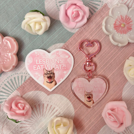 Lesbians Eat What?! Cat Sticker & Keychain